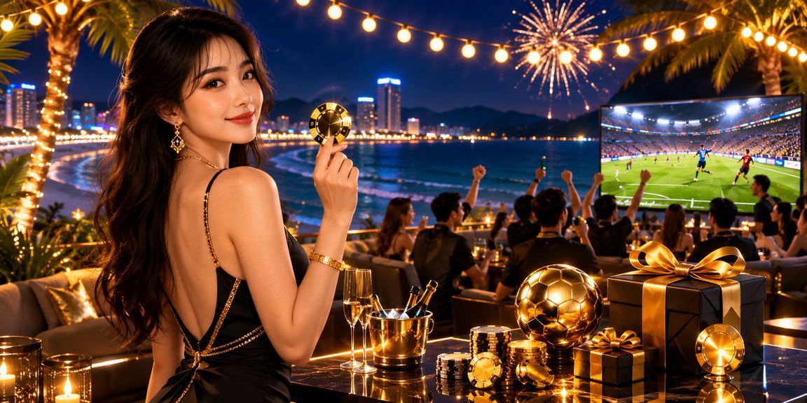 Người dùng tại Đà Nẵng xem tỷ lệ kèo bóng đá trên điện thoại gần bờ biển buổi tối