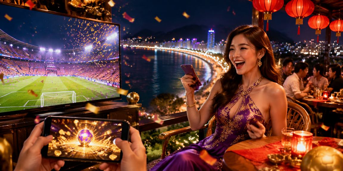 Người dùng tại chợ đêm Quy Nhơn xem kèo thể thao trên điện thoại